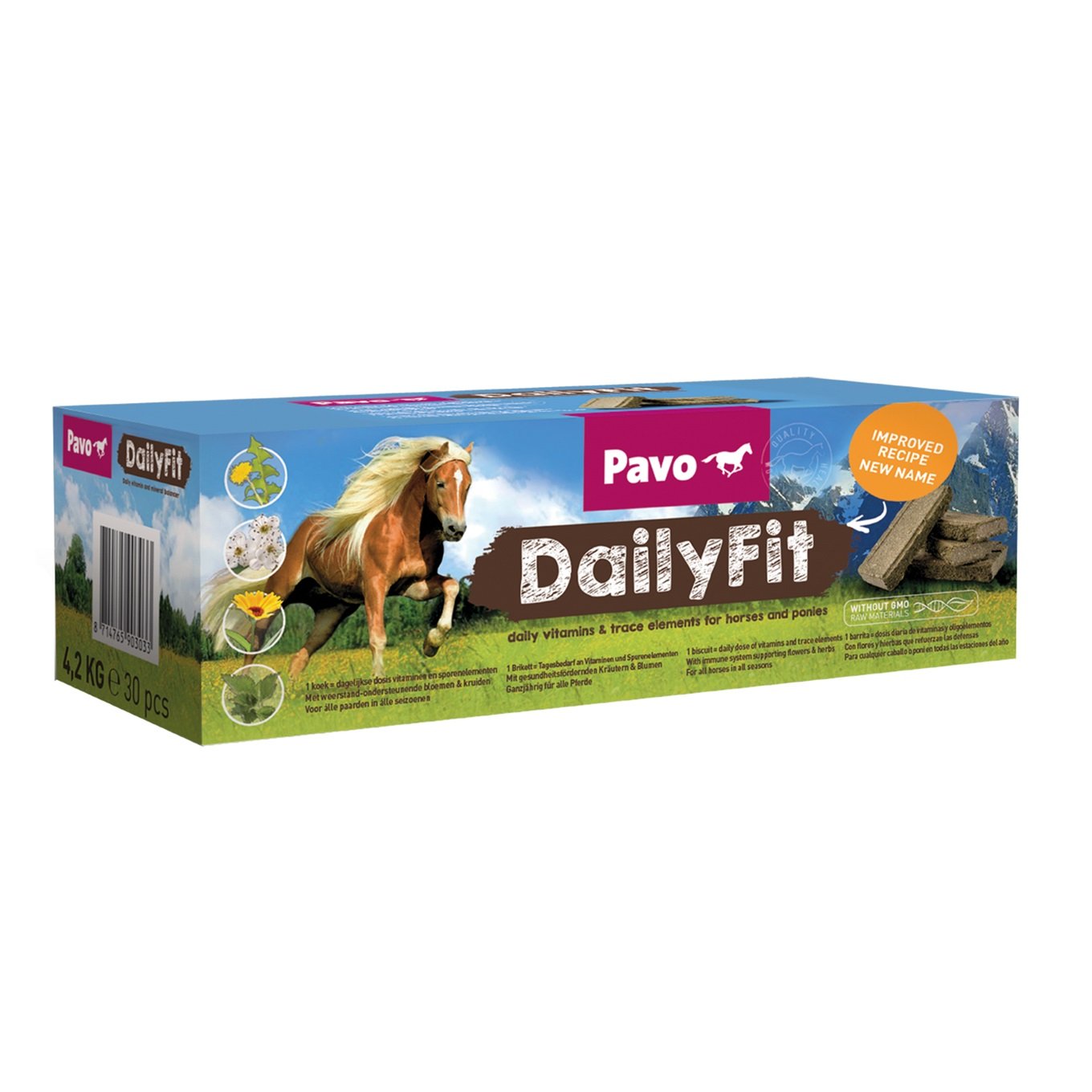 Pavo DailyFit_4.5KG_BRIQUETAS DE VITAMINAS Y MINERALES, CON FLORES Y HIERBAS